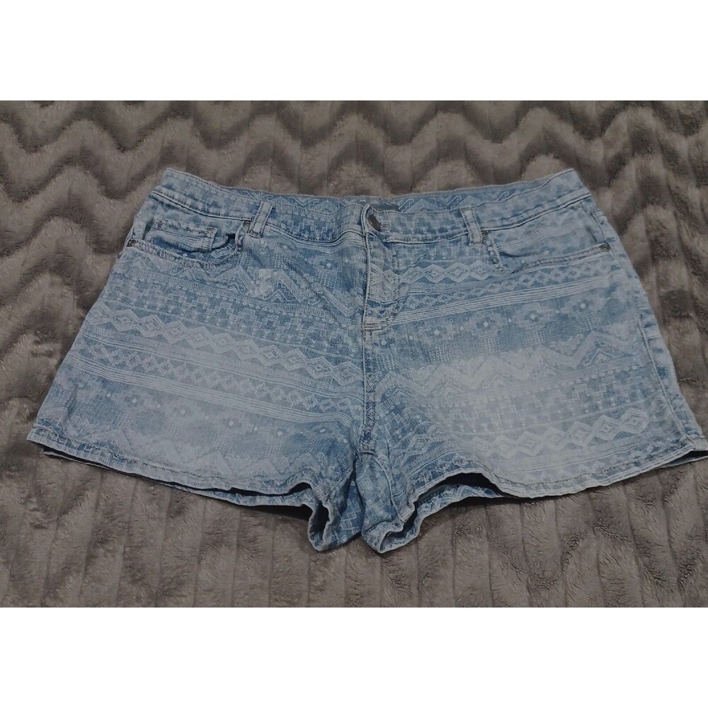 New York & Company Womens Size 14 Blue Hankerchief Pattern Denim Jean Shorts